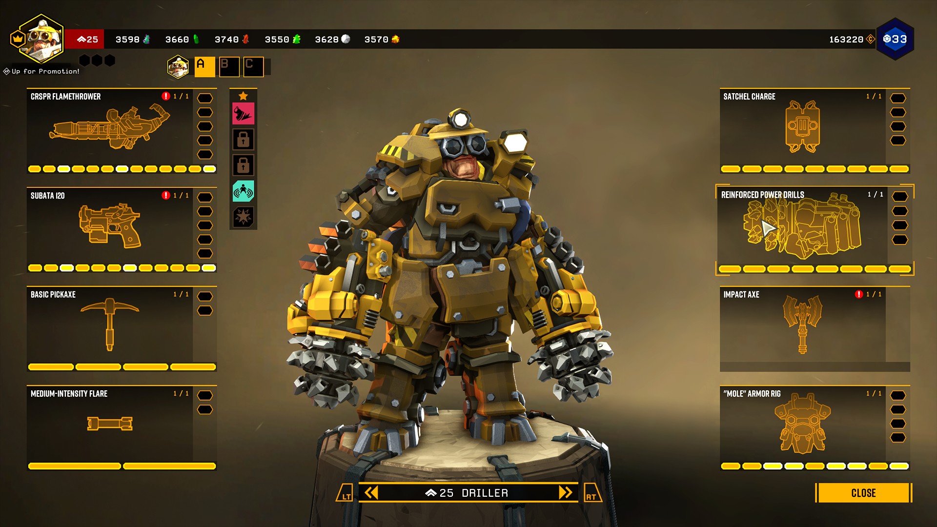 Deep Rock Galactic game screen displays items available for players